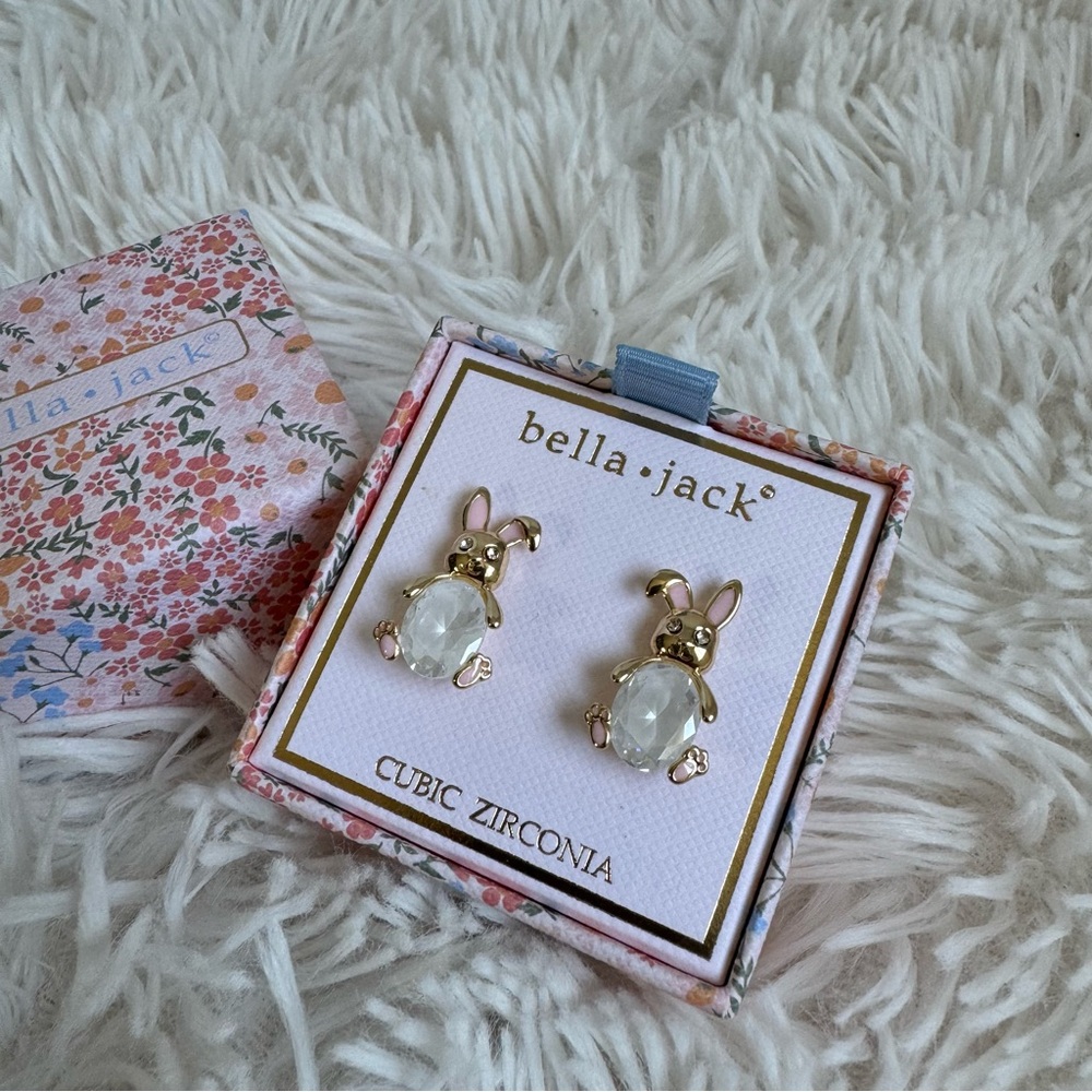 Bella Jack Goldtone Crackle Cubic Zirconia Easter Bunny Earrings - Picture 5 of 14